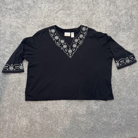 Alfred Dunner Top 3X Plus Embroidered Floral Statement Neckline Boho Chic Folk - Picture 1 of 11